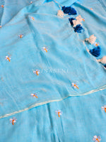 Load image into Gallery viewer, Mulmul Cotton Saree x Embroidered Flowers x Contrast Tassels : Baby Blue

