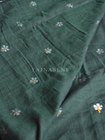Load image into Gallery viewer, Mulmul Cotton Saree x Embroidered Flowers x Contrast Tassels : Timber Green
