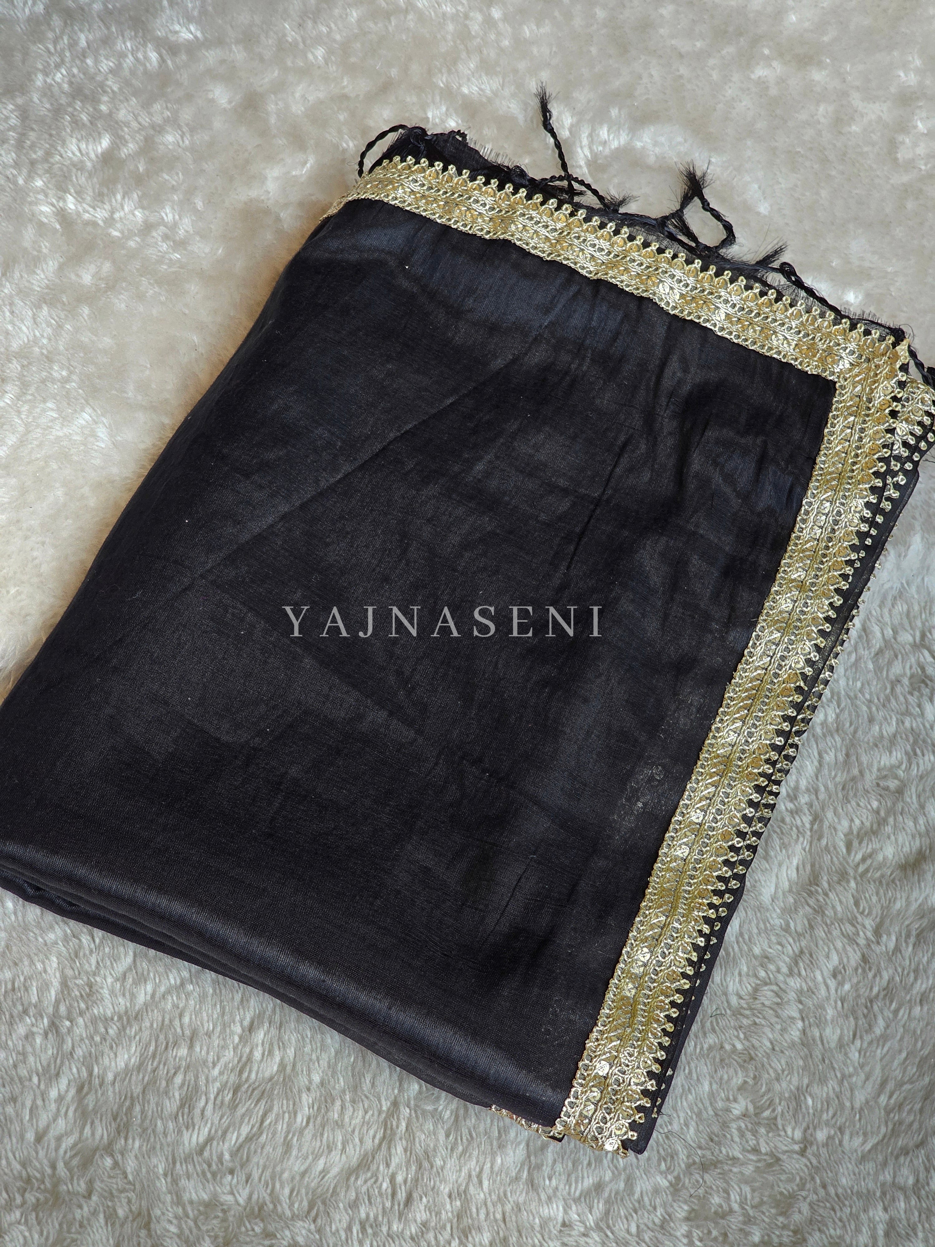 Shimmery Tissue Saree x Lace Border : Black