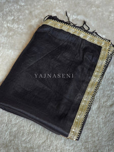 Shimmery Tissue Saree x Lace Border : Black