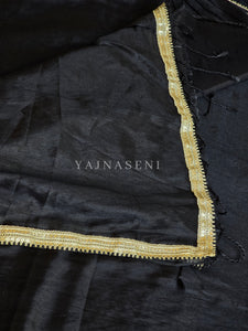 Shimmery Tissue Saree x Lace Border : Black