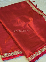 Load image into Gallery viewer, Shimmery Tissue Saree x Lace Border : Red
