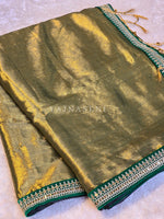 Load image into Gallery viewer, Shimmery Tissue Saree x Lace Border : Golden Olive x Green
