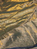 Load image into Gallery viewer, Shimmery Tissue Saree x Lace Border : Golden Olive x Green
