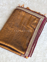 Load image into Gallery viewer, Shimmery Tissue Saree x Lace Border : Bronze x Maroon
