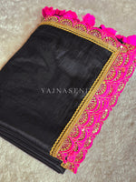 Load image into Gallery viewer, Tissue Saree x Scallop Lace Border : Black x Hot Pink
