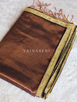 Load image into Gallery viewer, Shimmery Tissue Saree x Lace Border : Copper x Black
