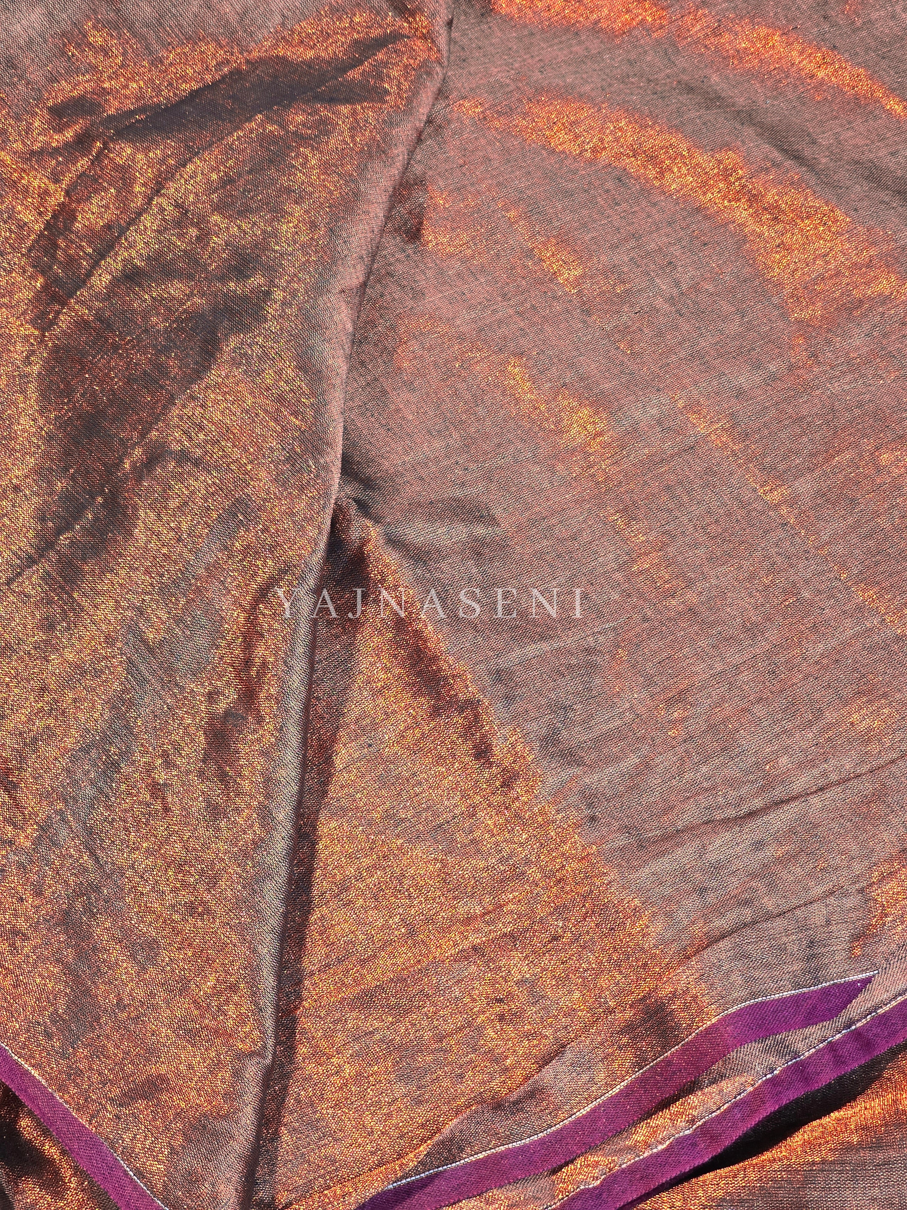 Shimmery Tissue Saree x Lace Border : Copper x Black
