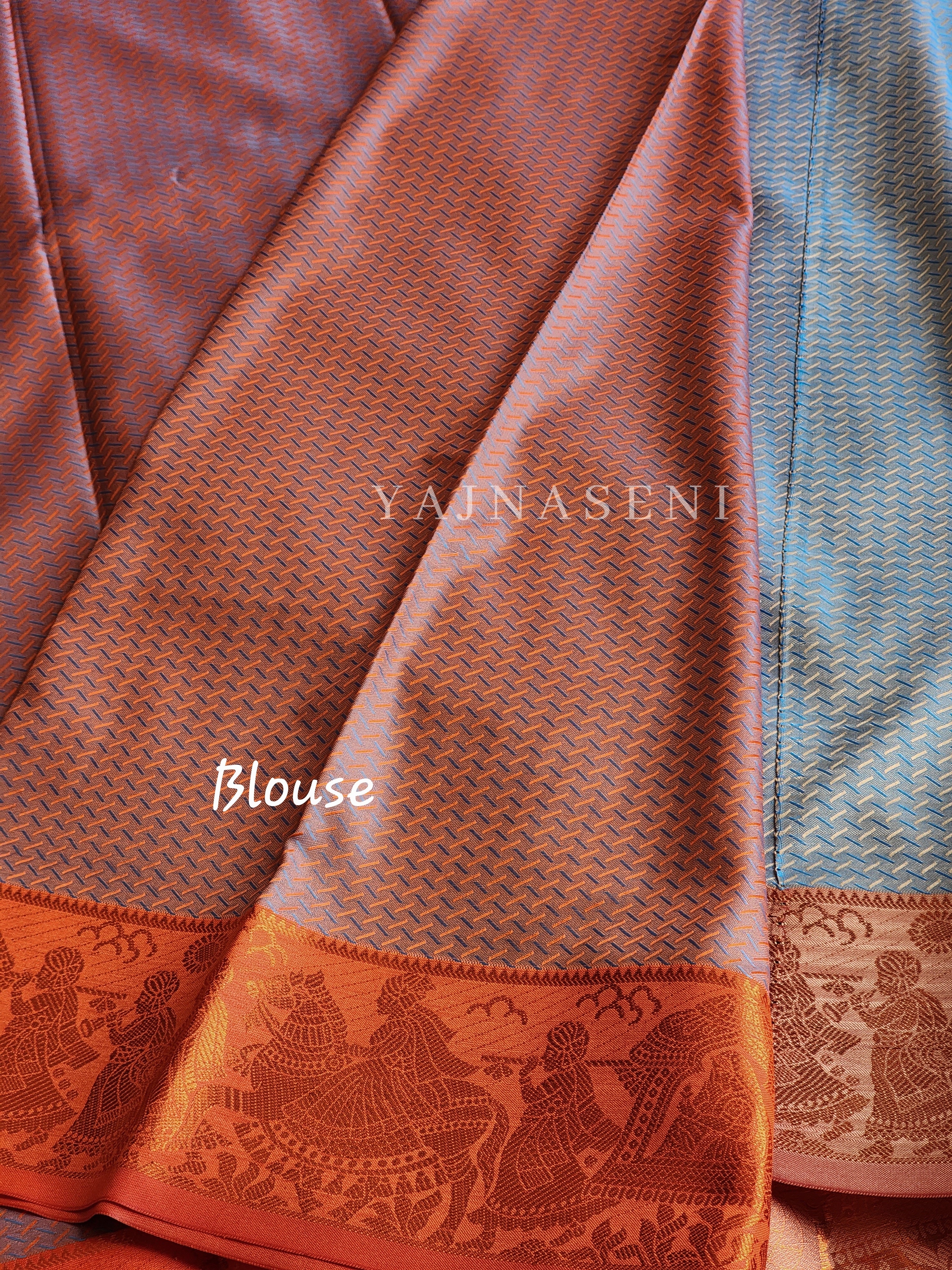 Pallakku series - Soft Semi Silk Saree : Powder Blue x Orange