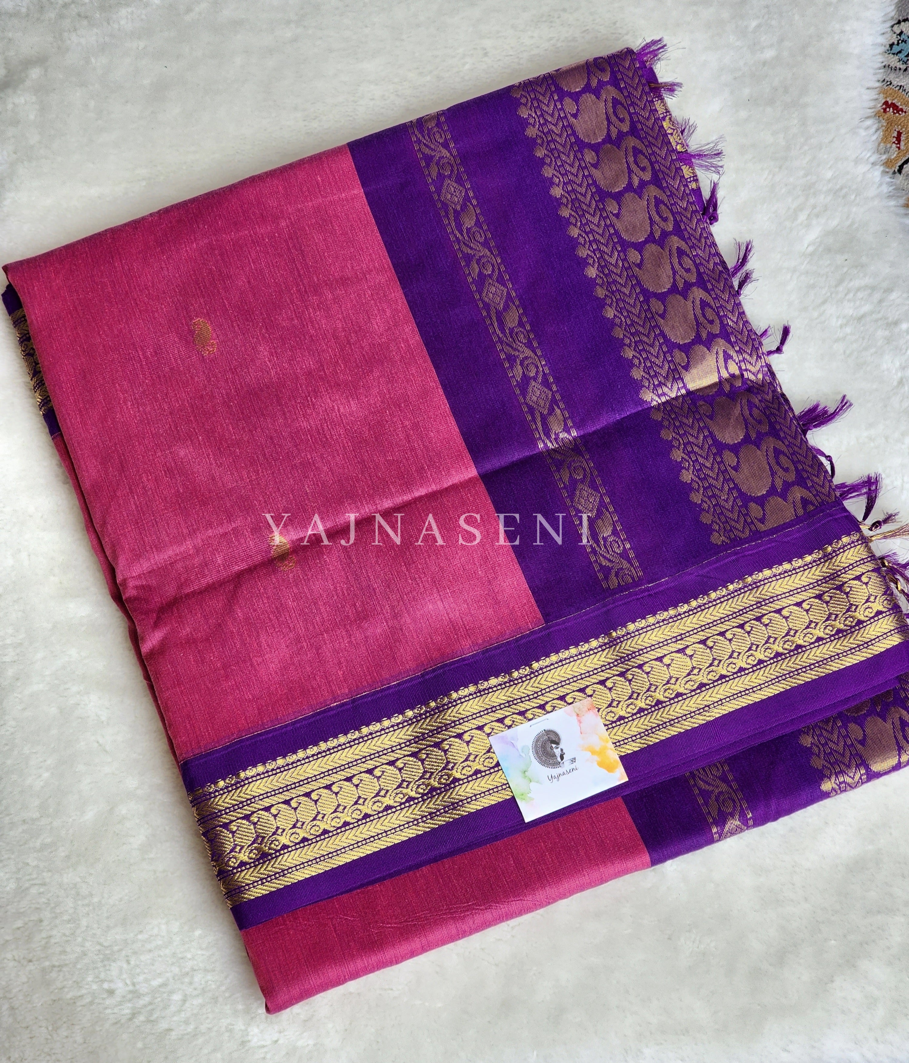 Kalyani Cotton Saree : Berry x Eggplant