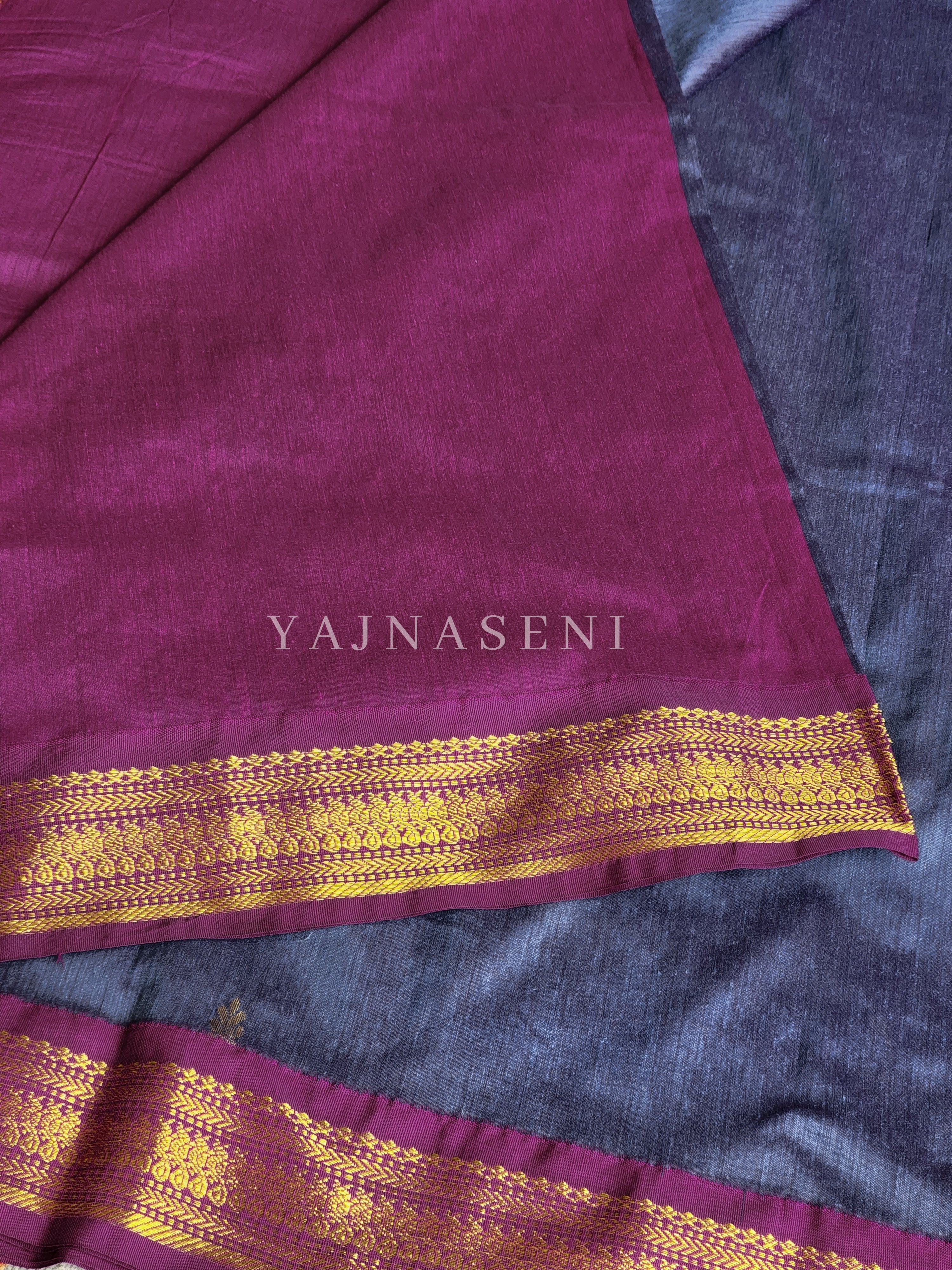 Kalyani Cotton Saree : Slate Grey x Magenta