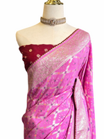 Load image into Gallery viewer, Viscose Dola Silk Saree x Full Zari Work - Pink
