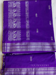 Kalyani Cotton Saree - Silver Zari : Violet