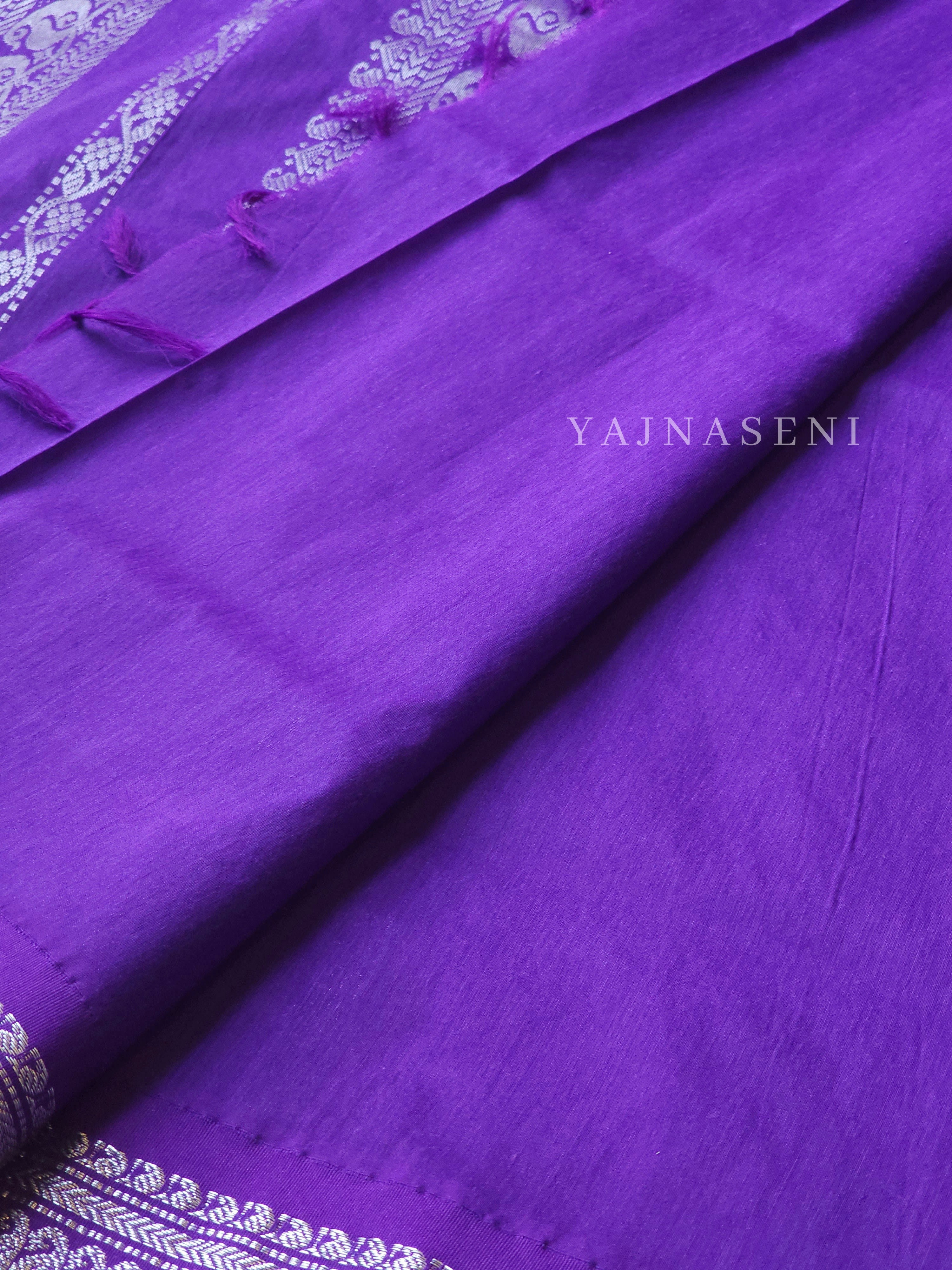 Kalyani Cotton Saree - Silver Zari : Violet