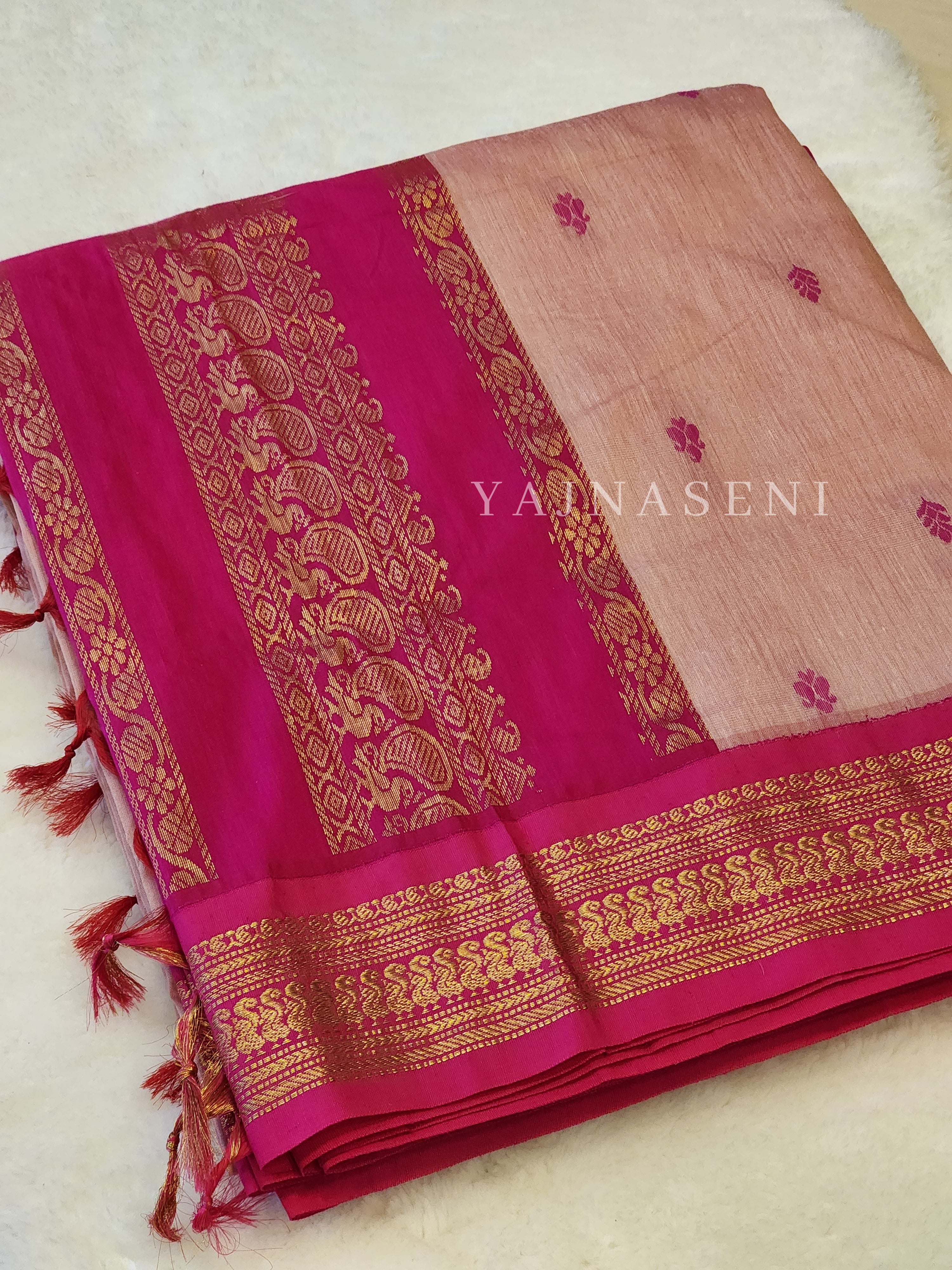 Kalyani Cotton Saree - Peach Pink x Pink (with butta)