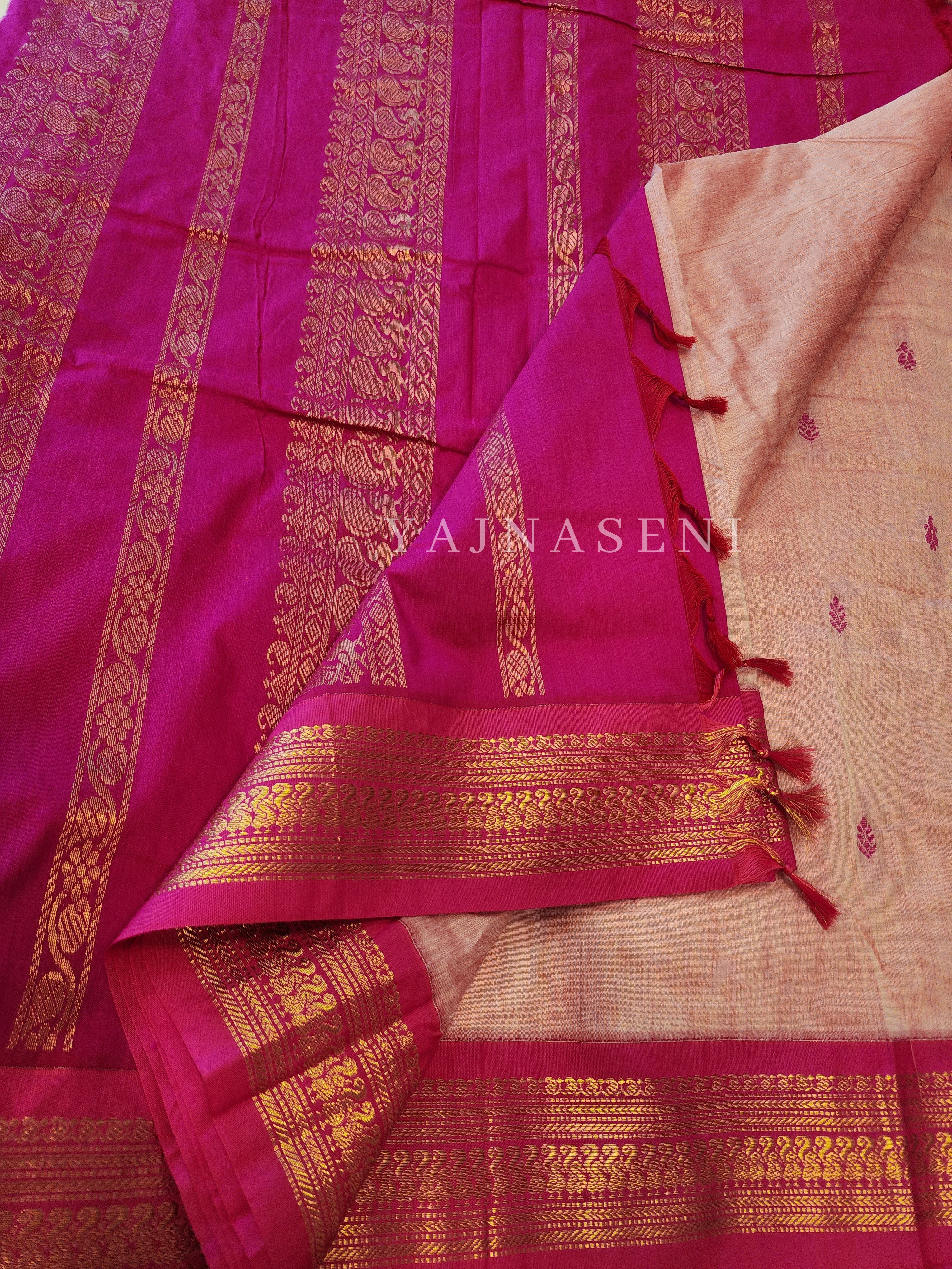 Kalyani Cotton Saree - Peach Pink x Pink (with butta)