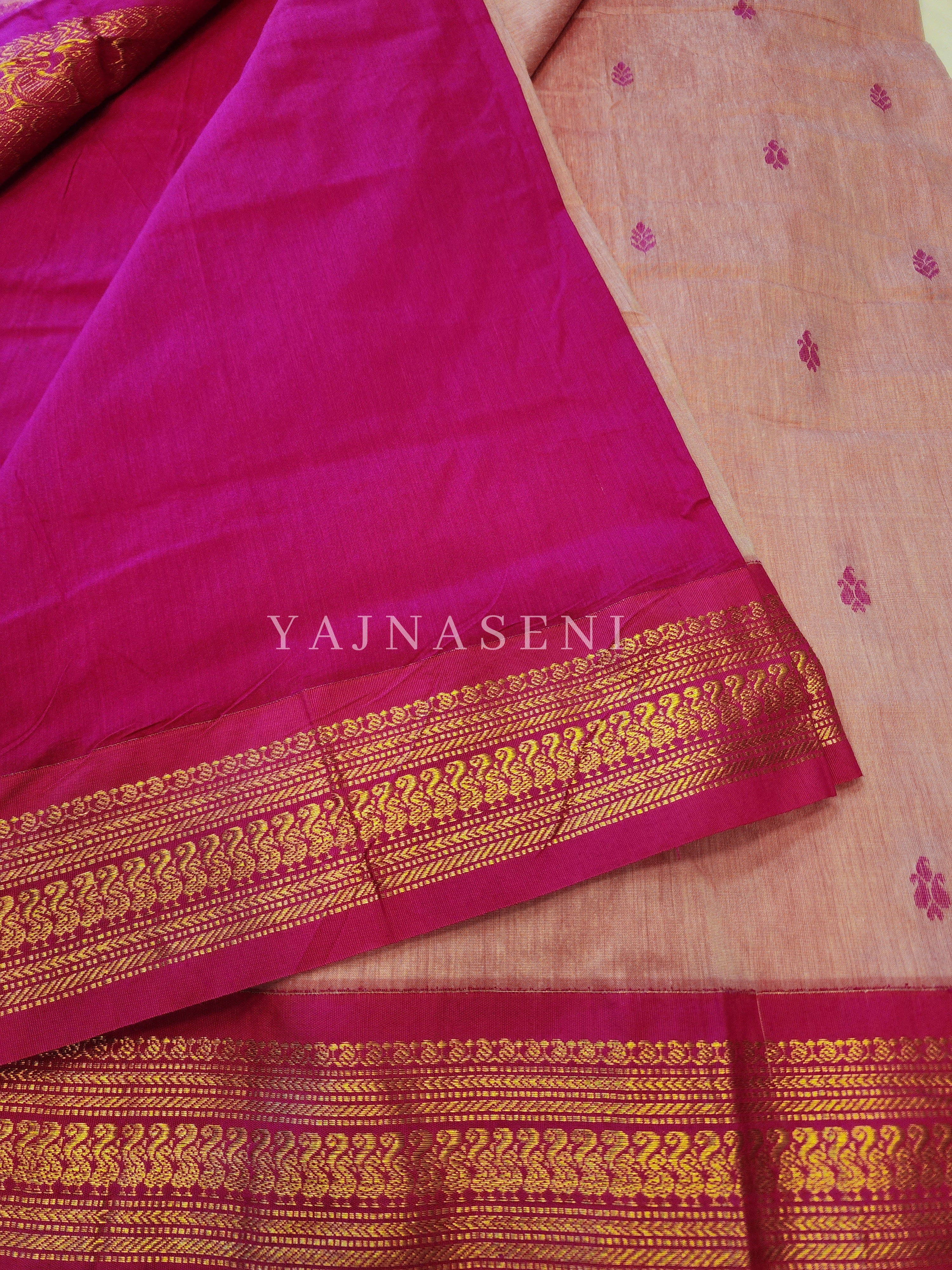 Kalyani Cotton Saree - Peach Pink x Pink (with butta)