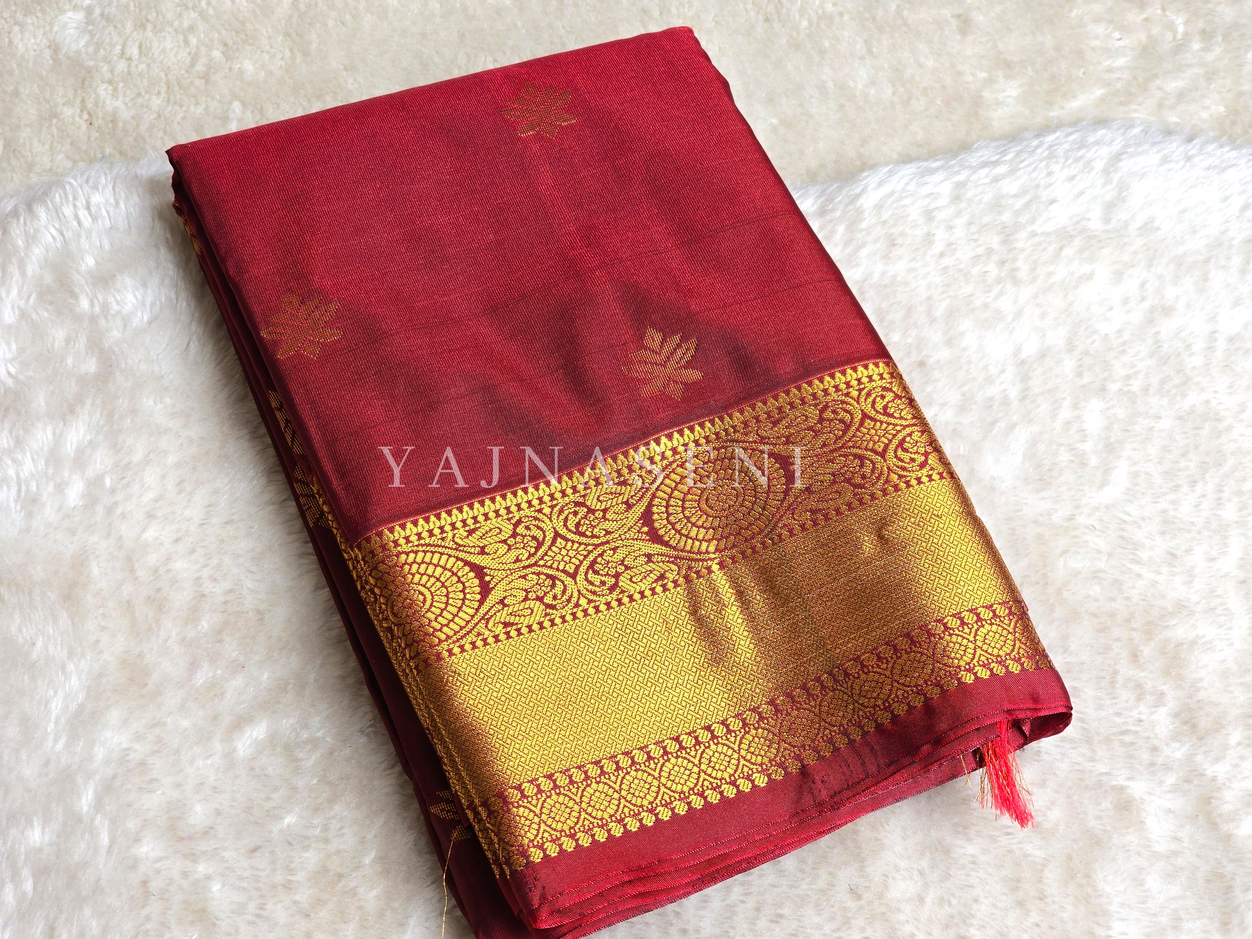 Mini Motifs x Semi Soft Silk Saree - Maroon