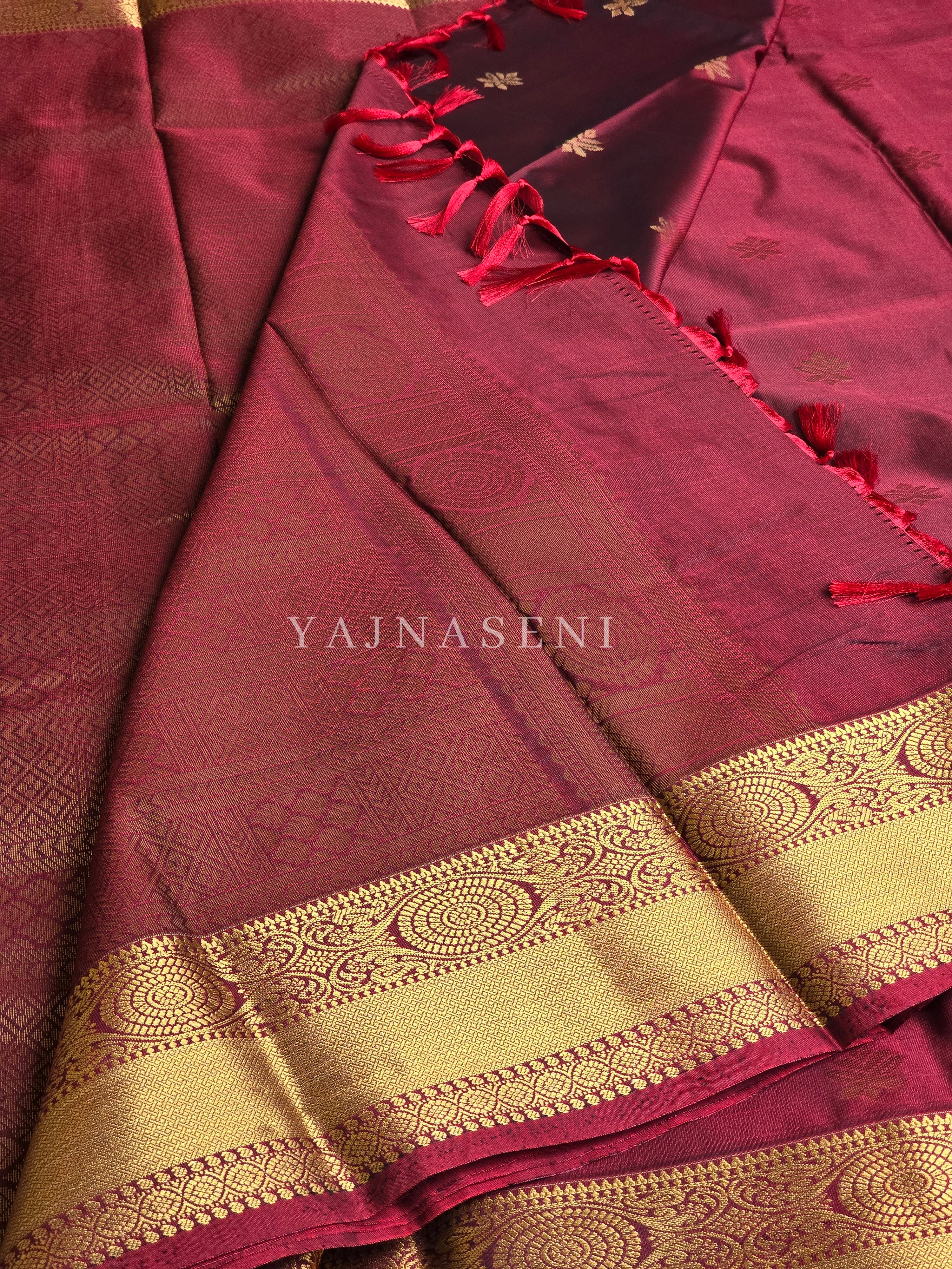 Mini Motifs x Semi Soft Silk Saree - Maroon
