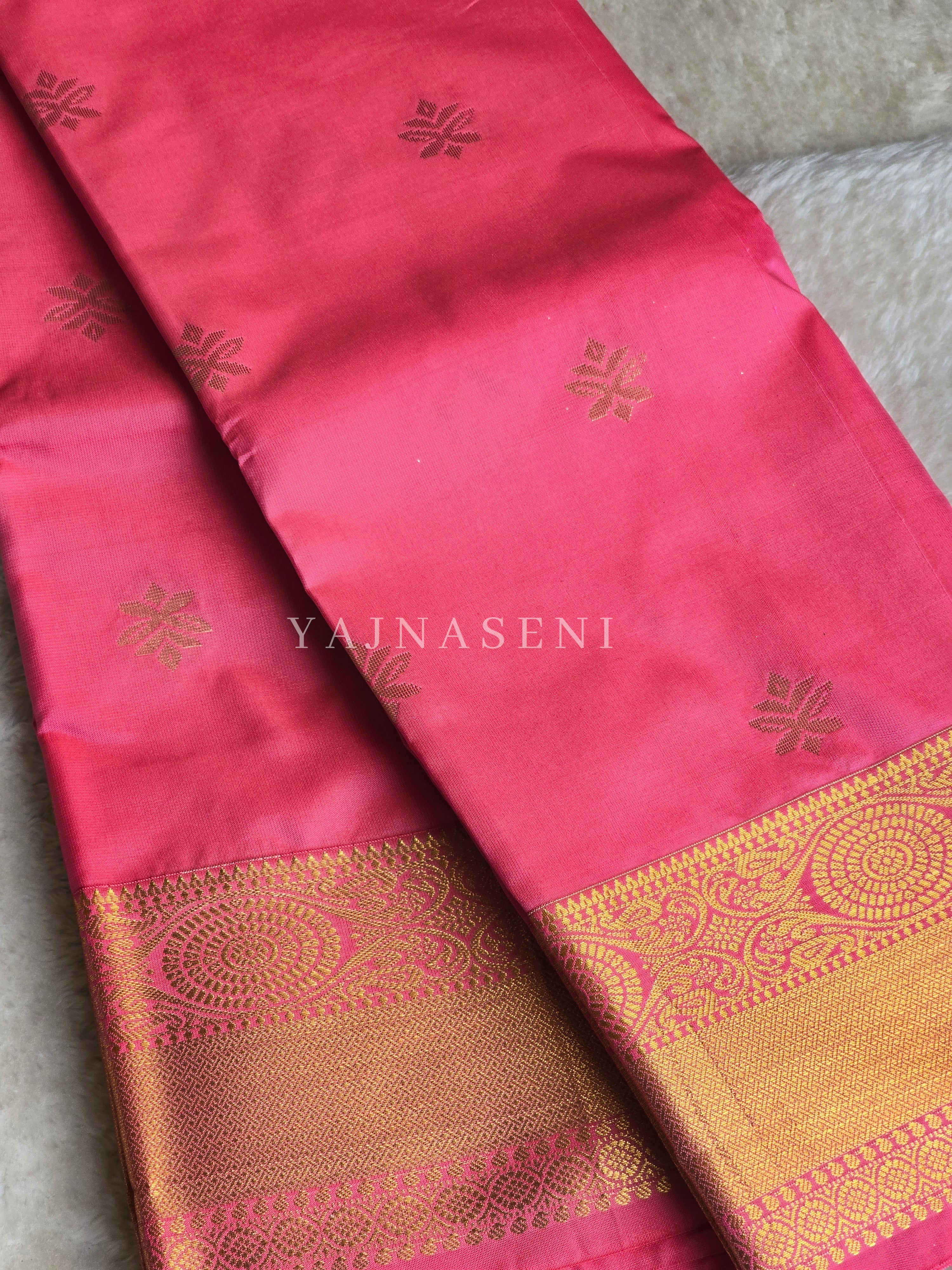 Mini Motifs x Semi Soft Silk Saree - Rose Milk