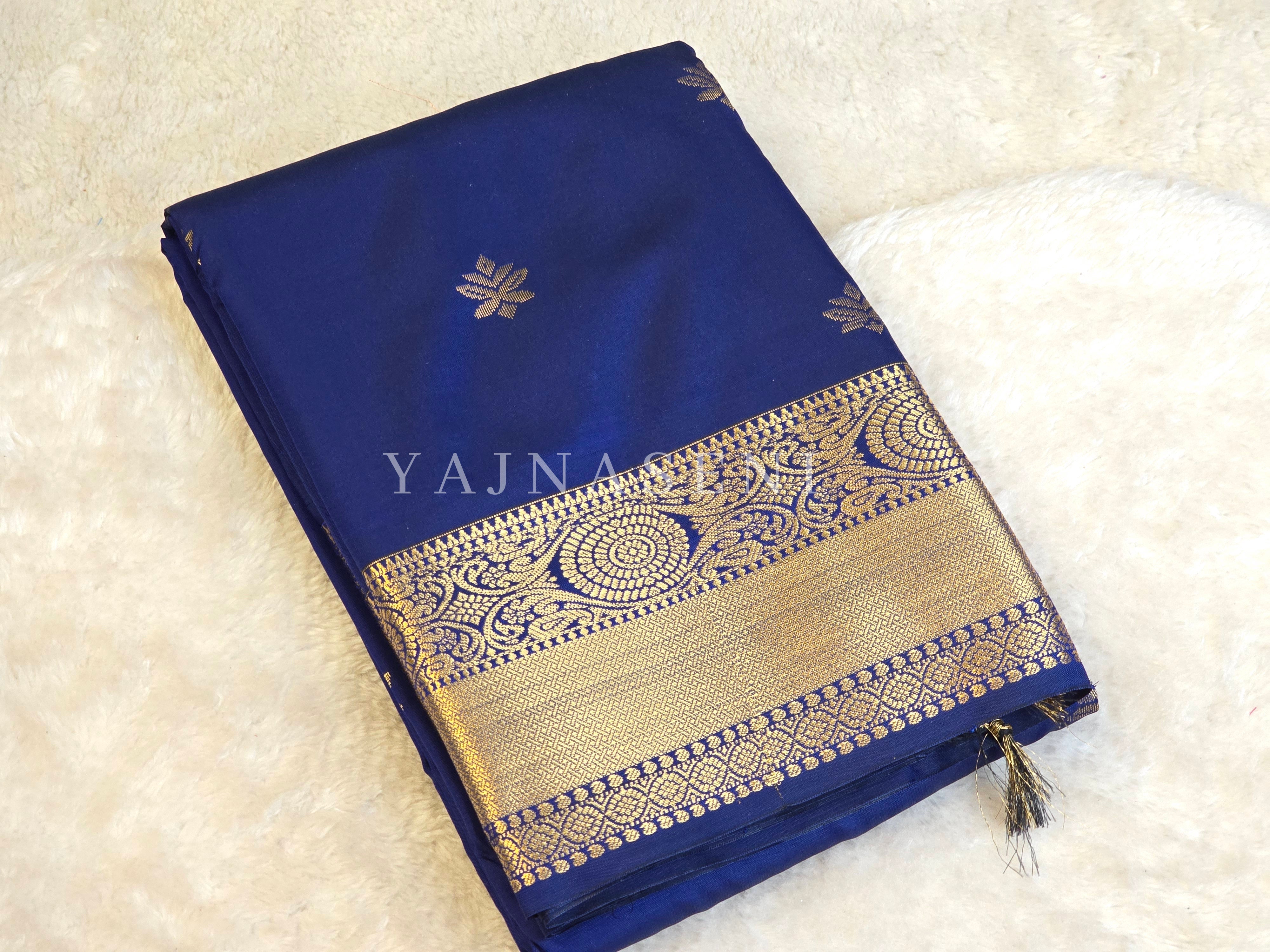 Mini Motifs x Semi Soft Silk Saree - Royal Blue
