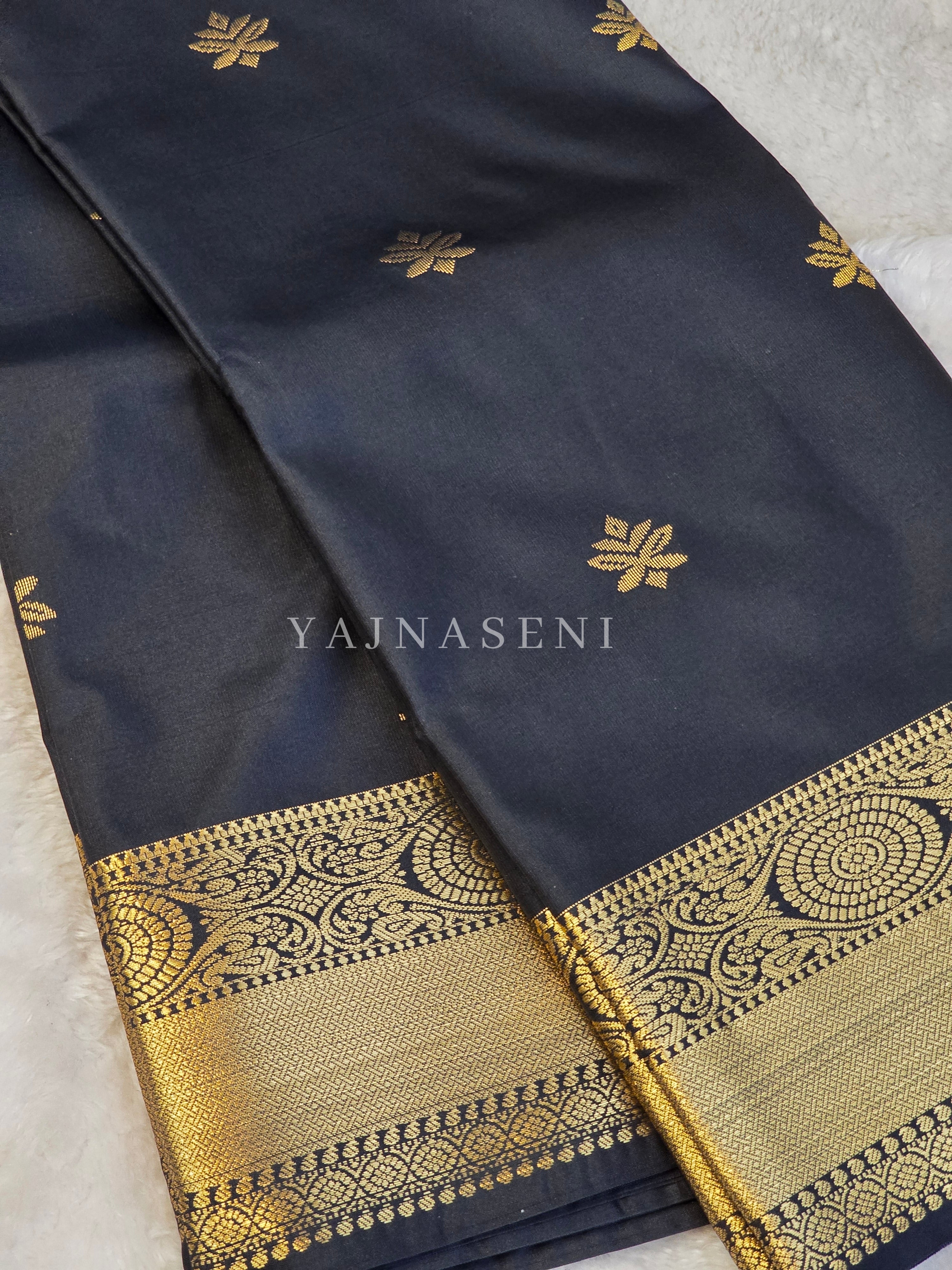 Mini Motifs x Semi Soft Silk Saree - Black