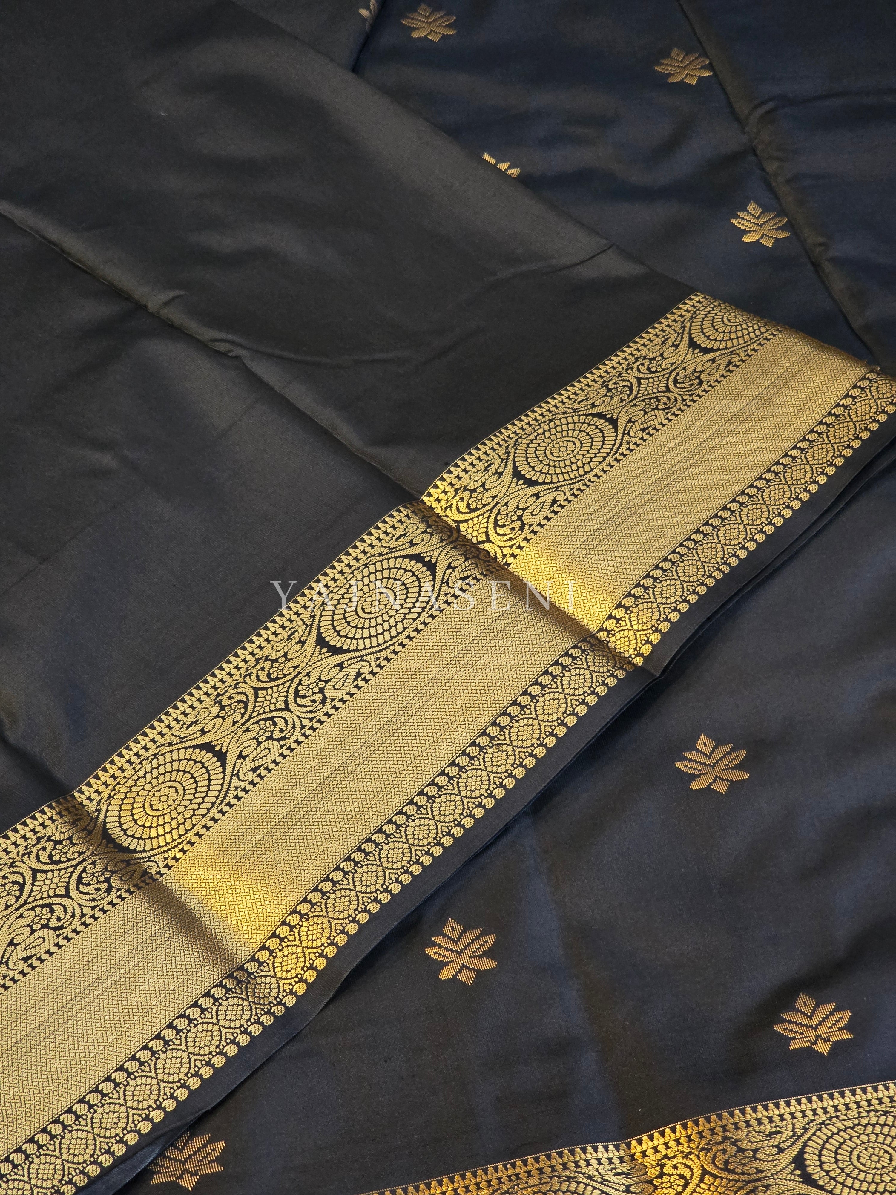 Mini Motifs x Semi Soft Silk Saree - Black