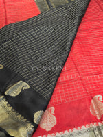 Load image into Gallery viewer, Soft Cotton Silk Checkered Saree x Paisley Motif x Zari Border : Red x Black
