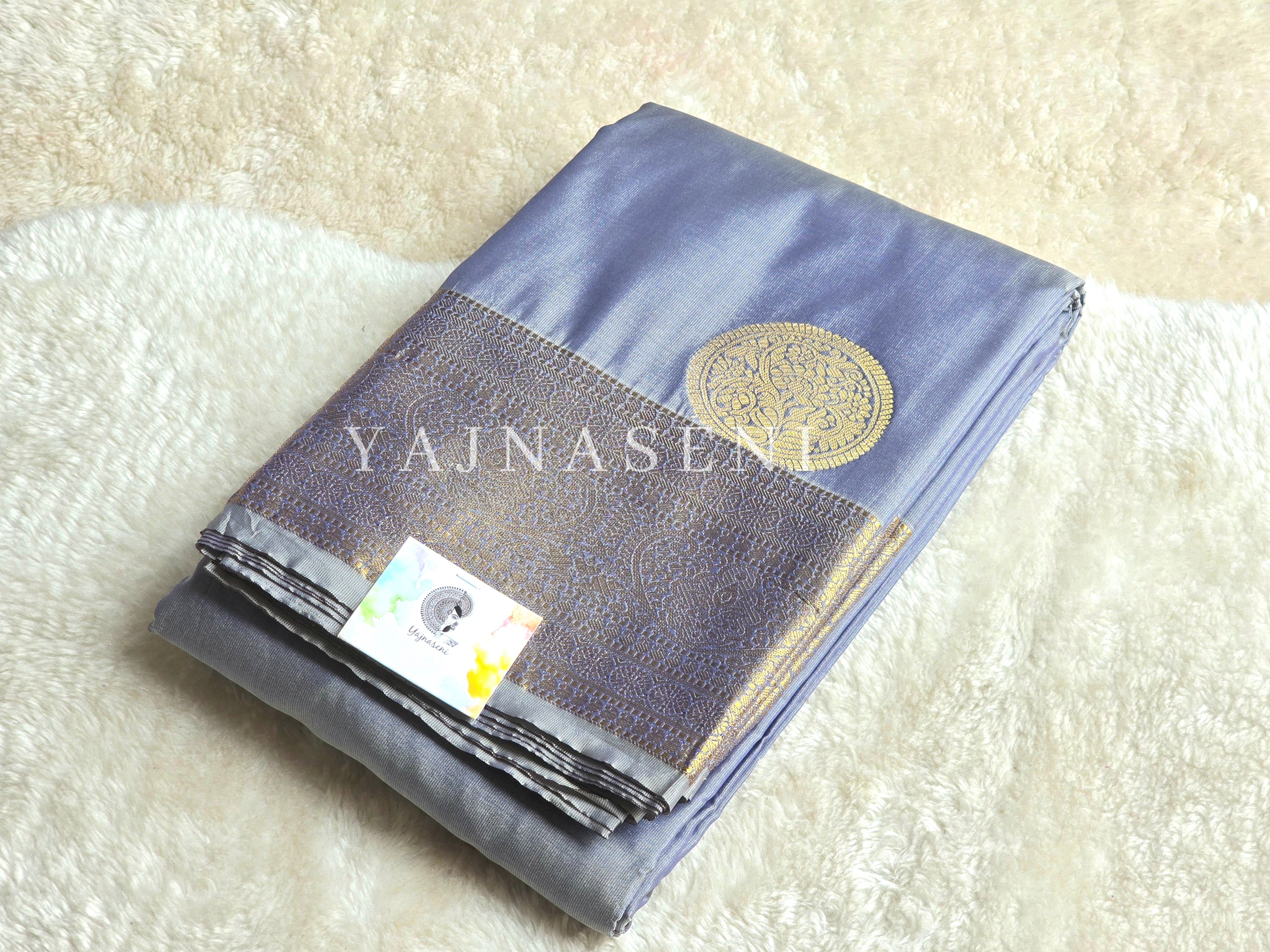 Semi Soft Silk Gold Zari Saree - Grey