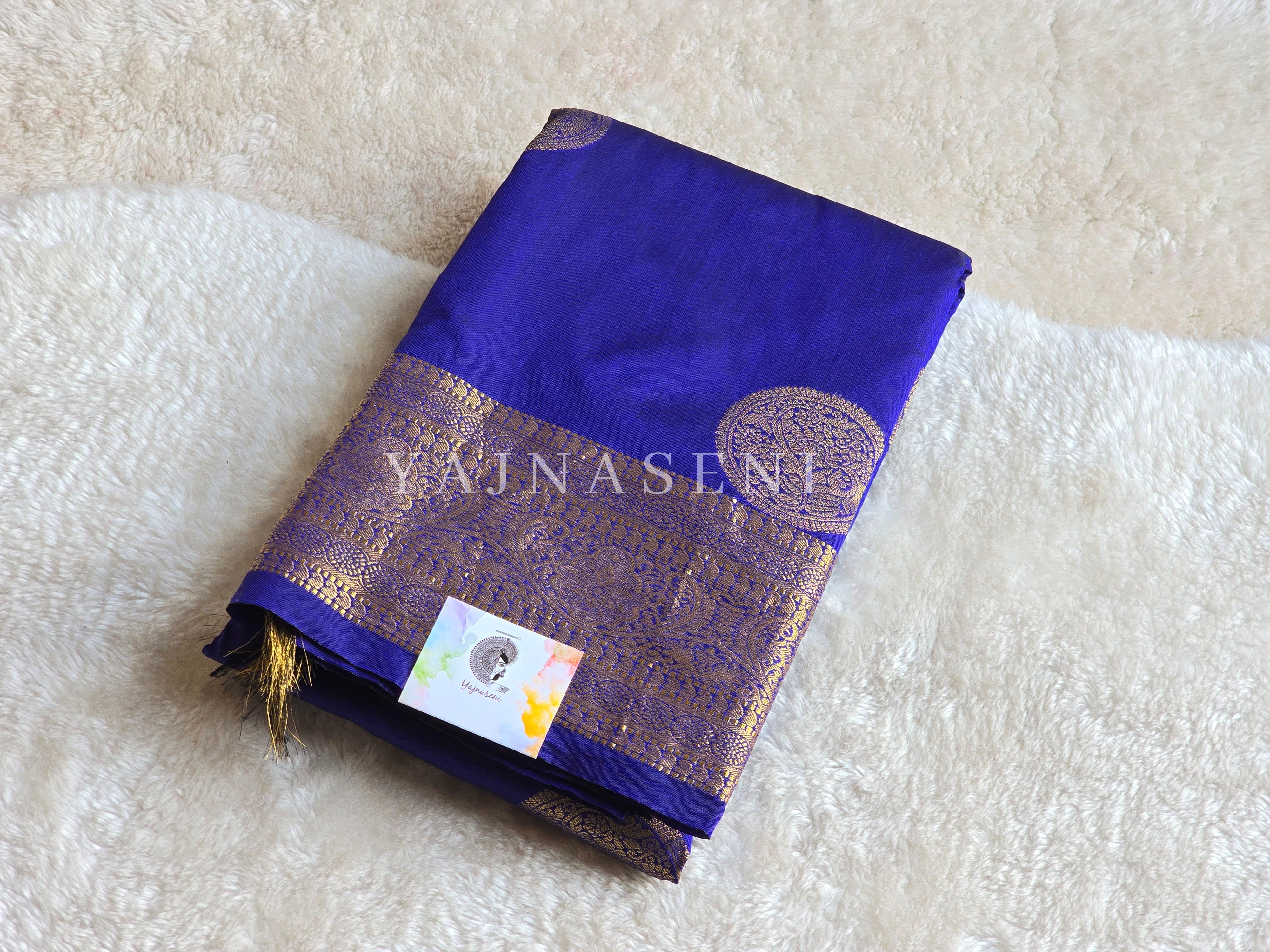 Semi Soft Silk Gold Zari Saree - Royal Blue