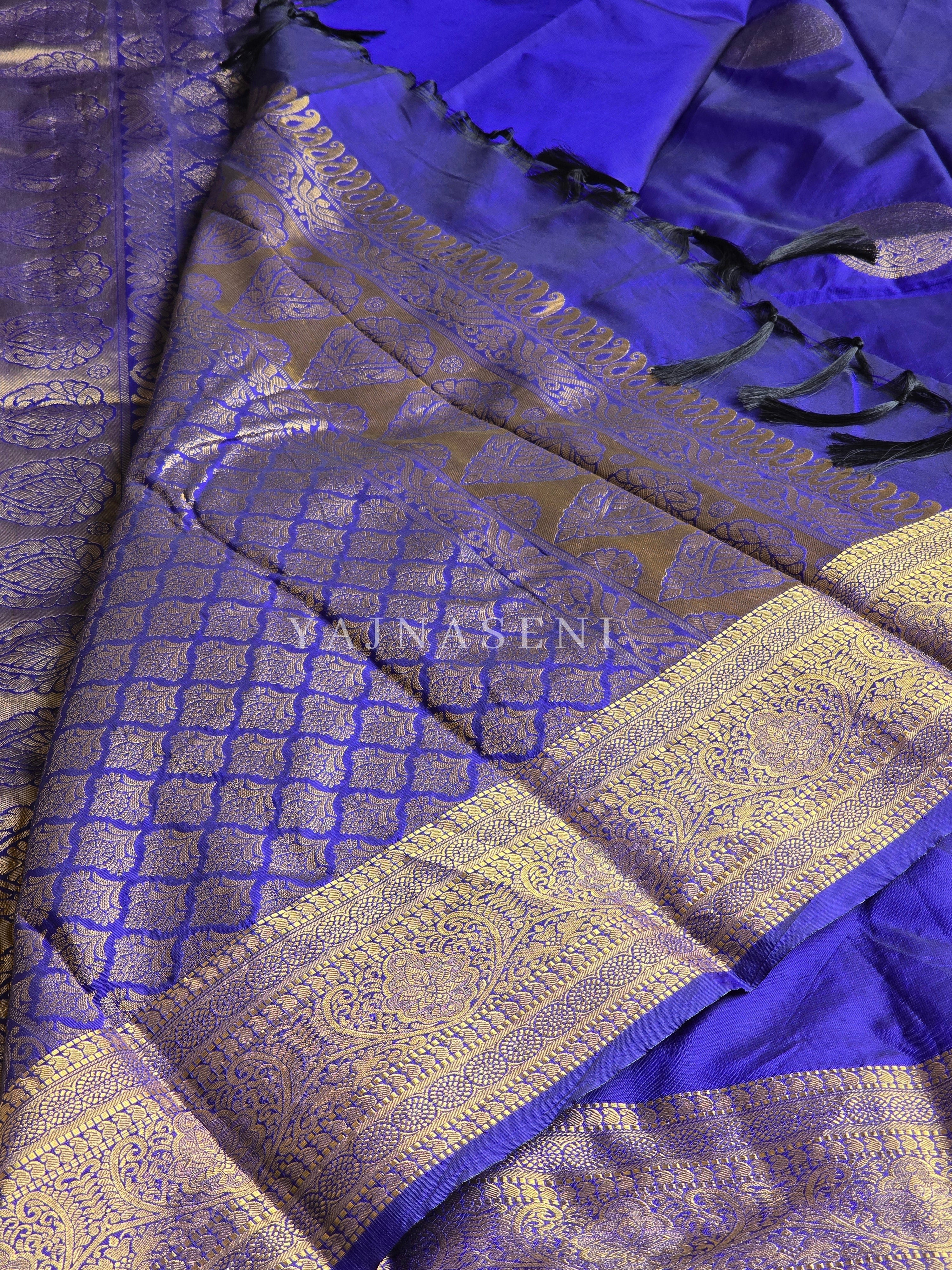 Semi Soft Silk Gold Zari Saree - Royal Blue