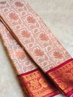 Load image into Gallery viewer, Semi Silk Saree x Embossed Designs - Cream x Dark Red
