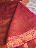 Load image into Gallery viewer, Semi Silk Saree x Embossed Designs - Cream x Dark Red
