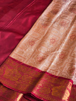 Load image into Gallery viewer, Semi Silk Saree x Embossed Designs - Cream x Dark Red
