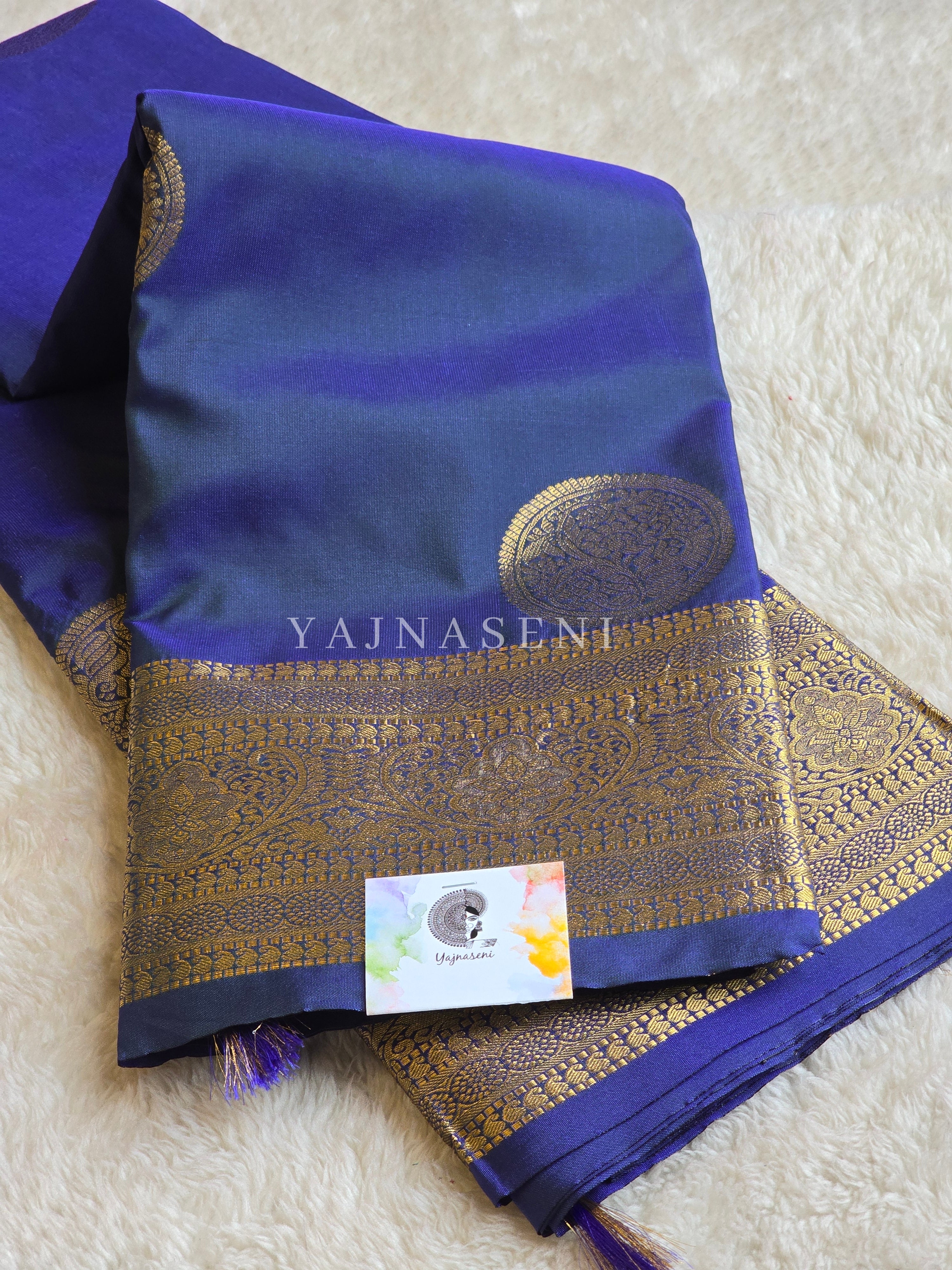 Semi Soft Silk Gold Zari Saree - Peacock Blue