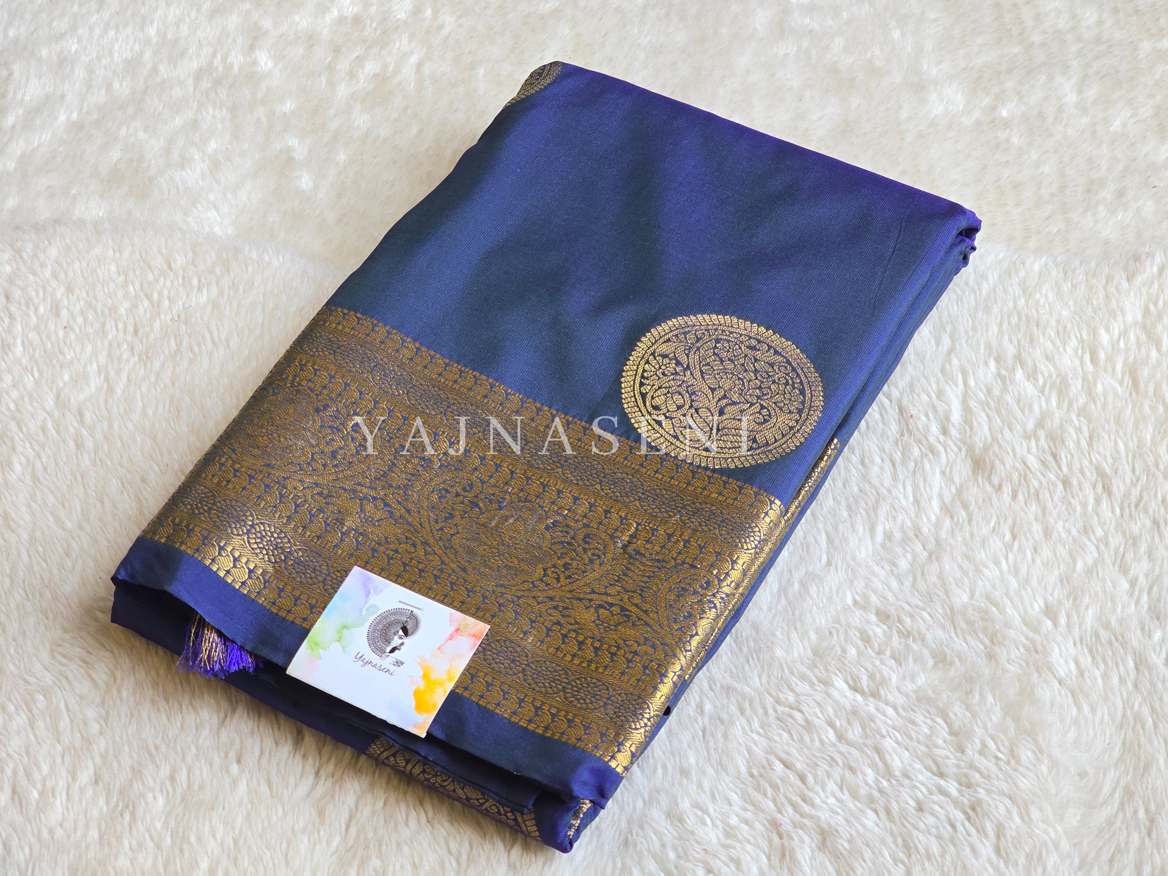 Semi Soft Silk Gold Zari Saree - Peacock Blue