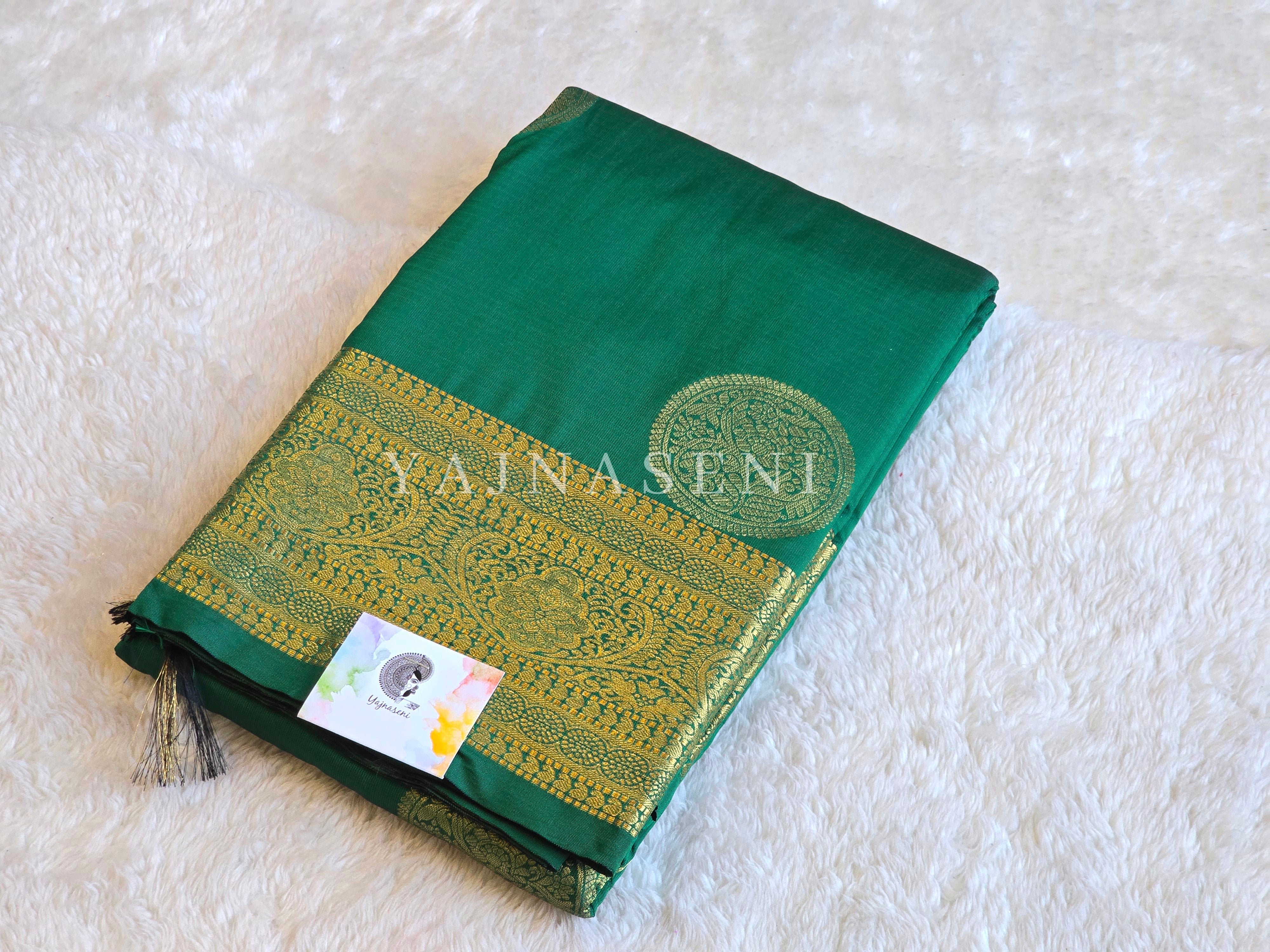 Semi Soft Silk Gold Zari Saree - Bottle Green