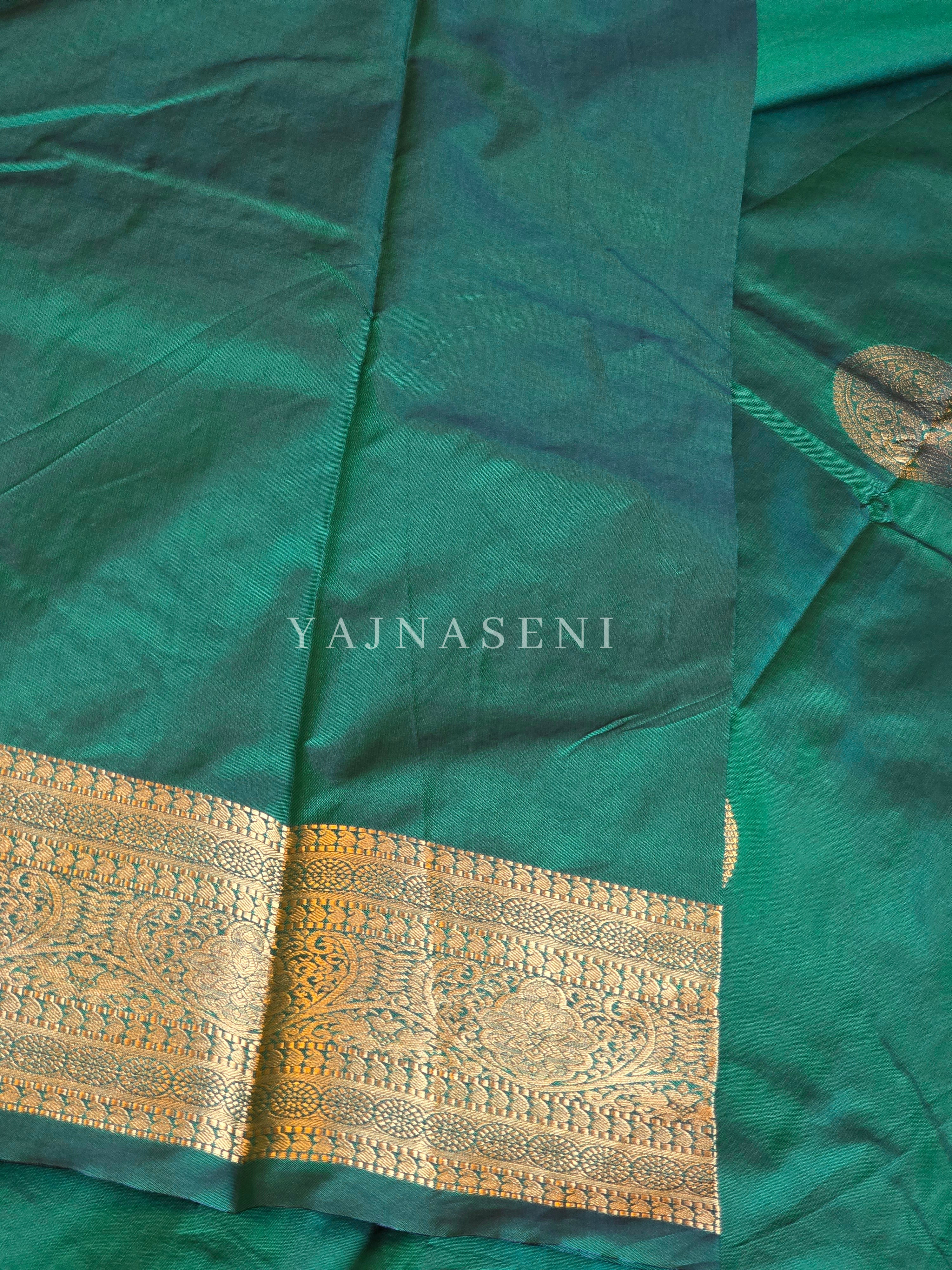Semi Soft Silk Gold Zari Saree - Bottle Green