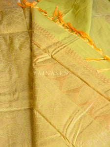 Semi Soft Silk Gold Zari Saree - Chartreuse Green