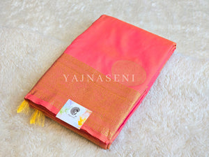 Semi Soft Silk Gold Zari Saree - Sunset Coral