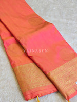 Load image into Gallery viewer, Semi Soft Silk Gold Zari Saree - Sunset Coral
