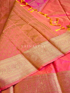 Semi Soft Silk Gold Zari Saree - Sunset Coral