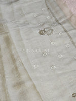 Load image into Gallery viewer, Shimmery Organza Silk Saree x Embroidered x Stone Work  : Clay Ash Green
