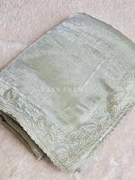 Load image into Gallery viewer, Shimmery Organza Silk Saree x Embroidered x Stone Work  : Clay Ash Green
