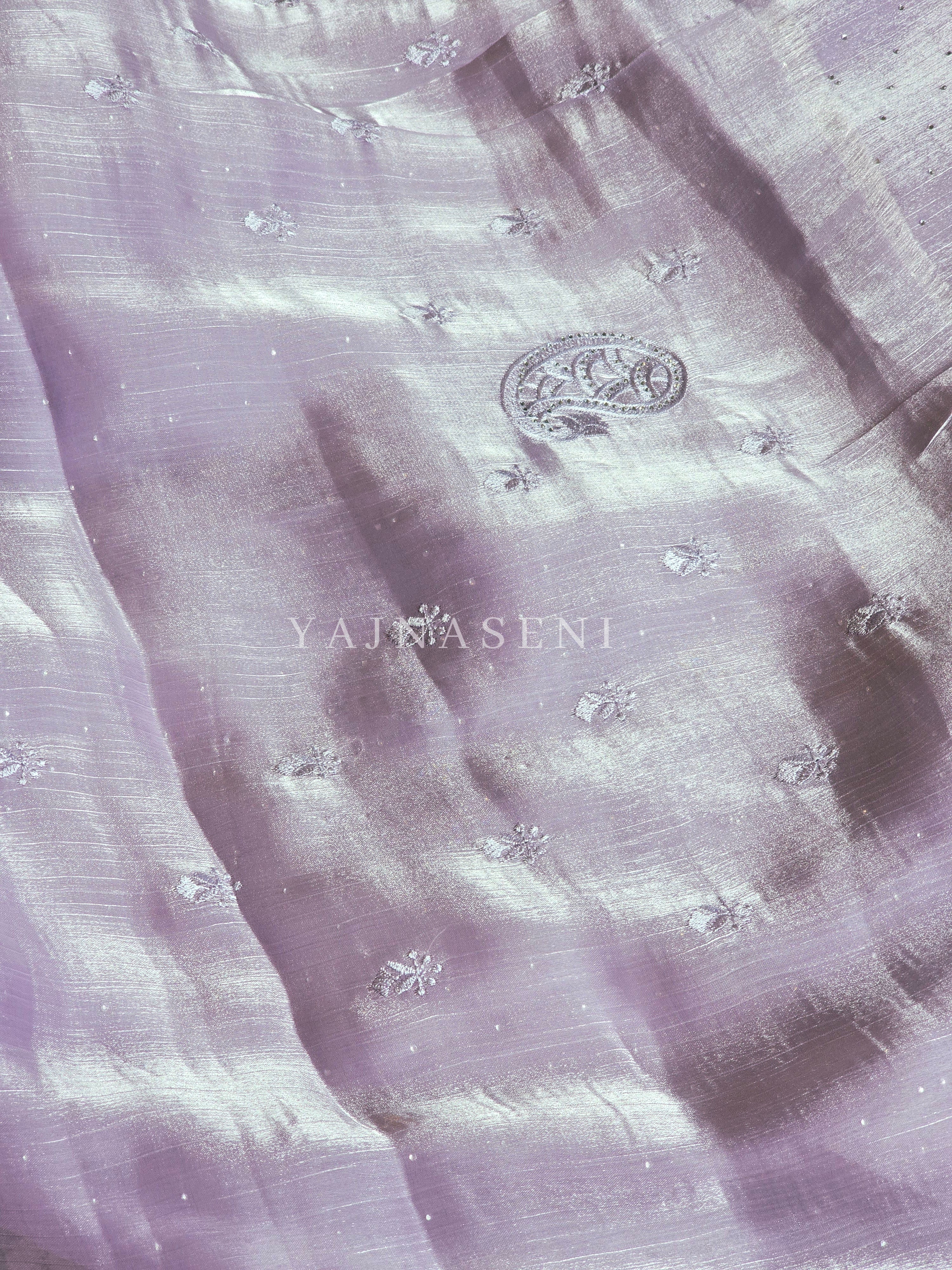 Shimmery Organza Silk Saree x Embroidered x Stone Work  : Lavender