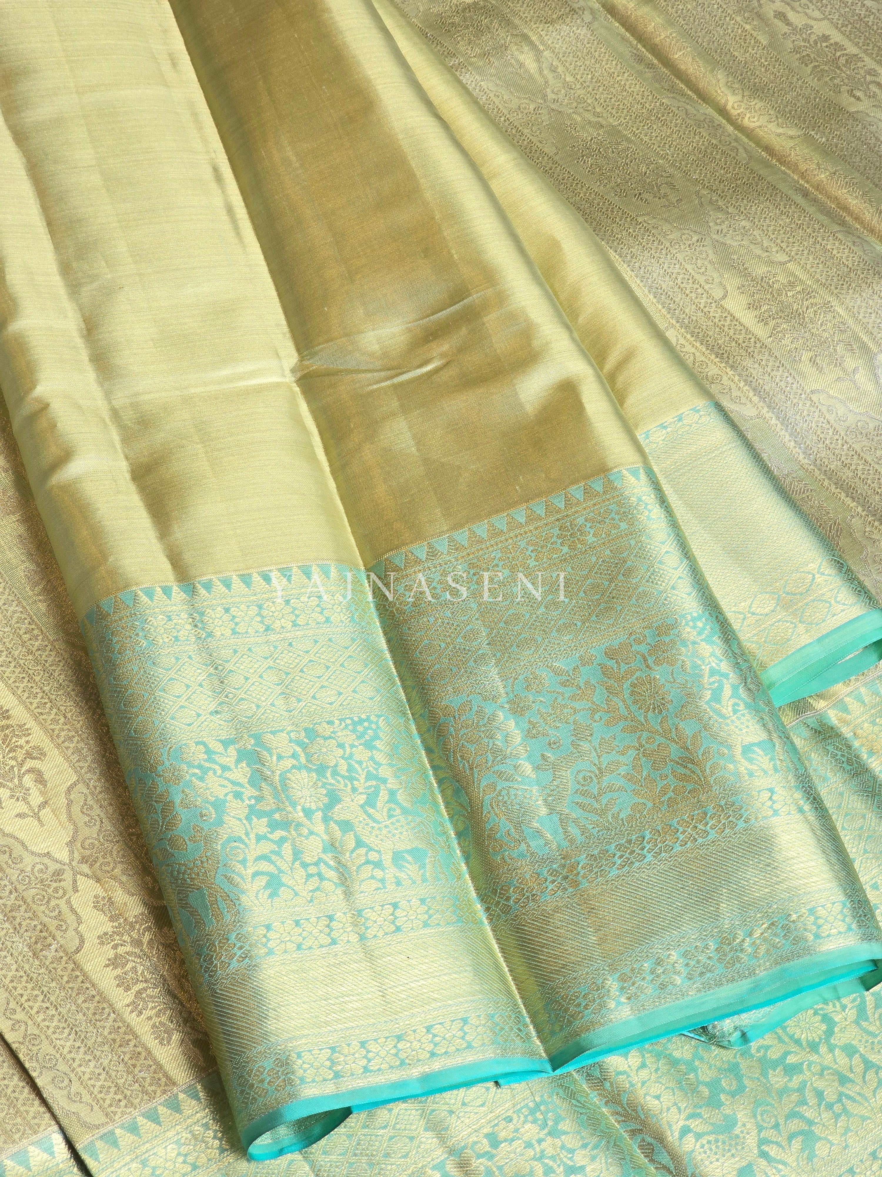DEWDROP GRACE - Pure Kanjivaram Silk Saree with Light Gold Zari