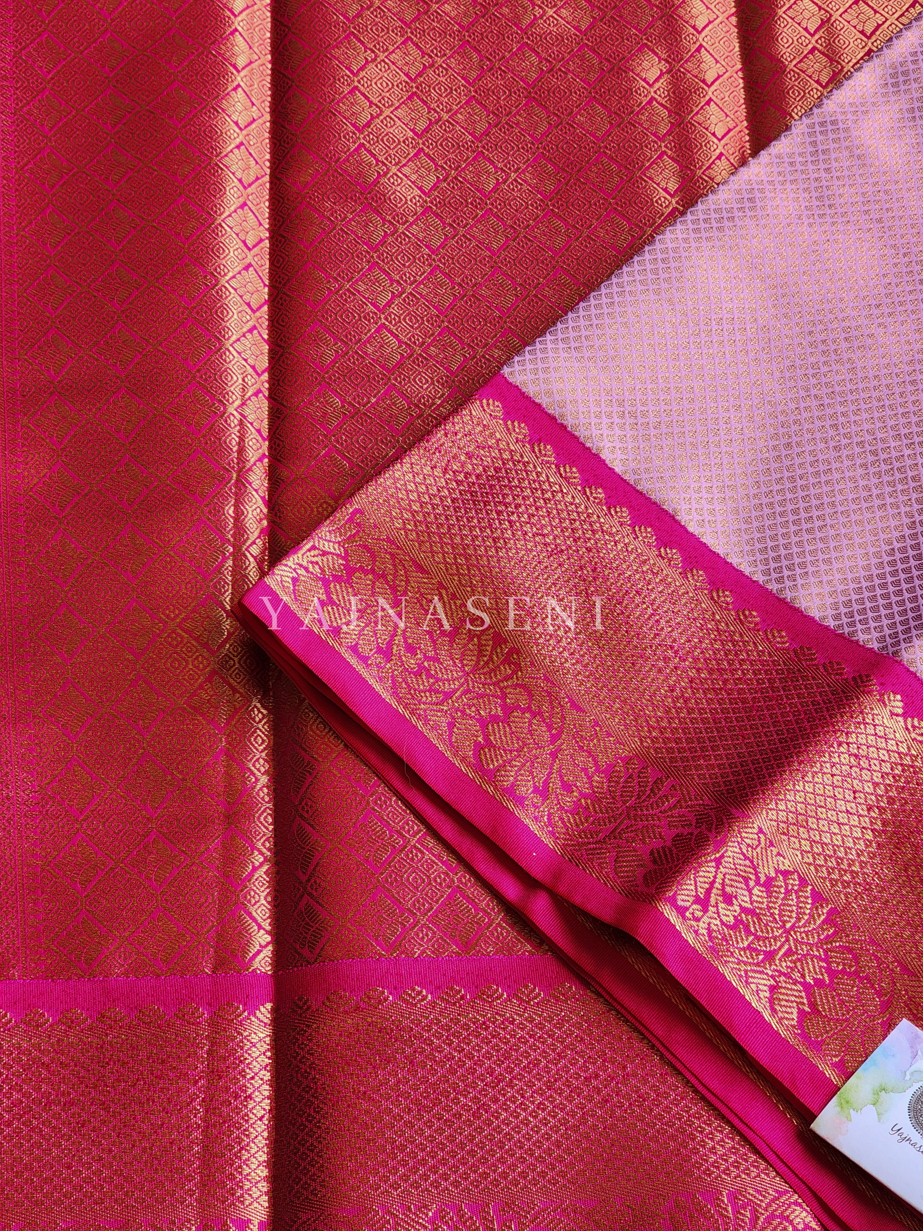 Brocade tissue semi silk saree : Lilac x Hot Pink