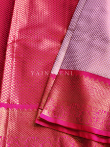 Brocade tissue semi silk saree : Lilac x Hot Pink