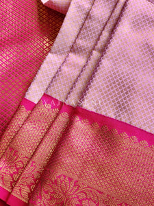 Brocade tissue semi silk saree : Lilac x Hot Pink