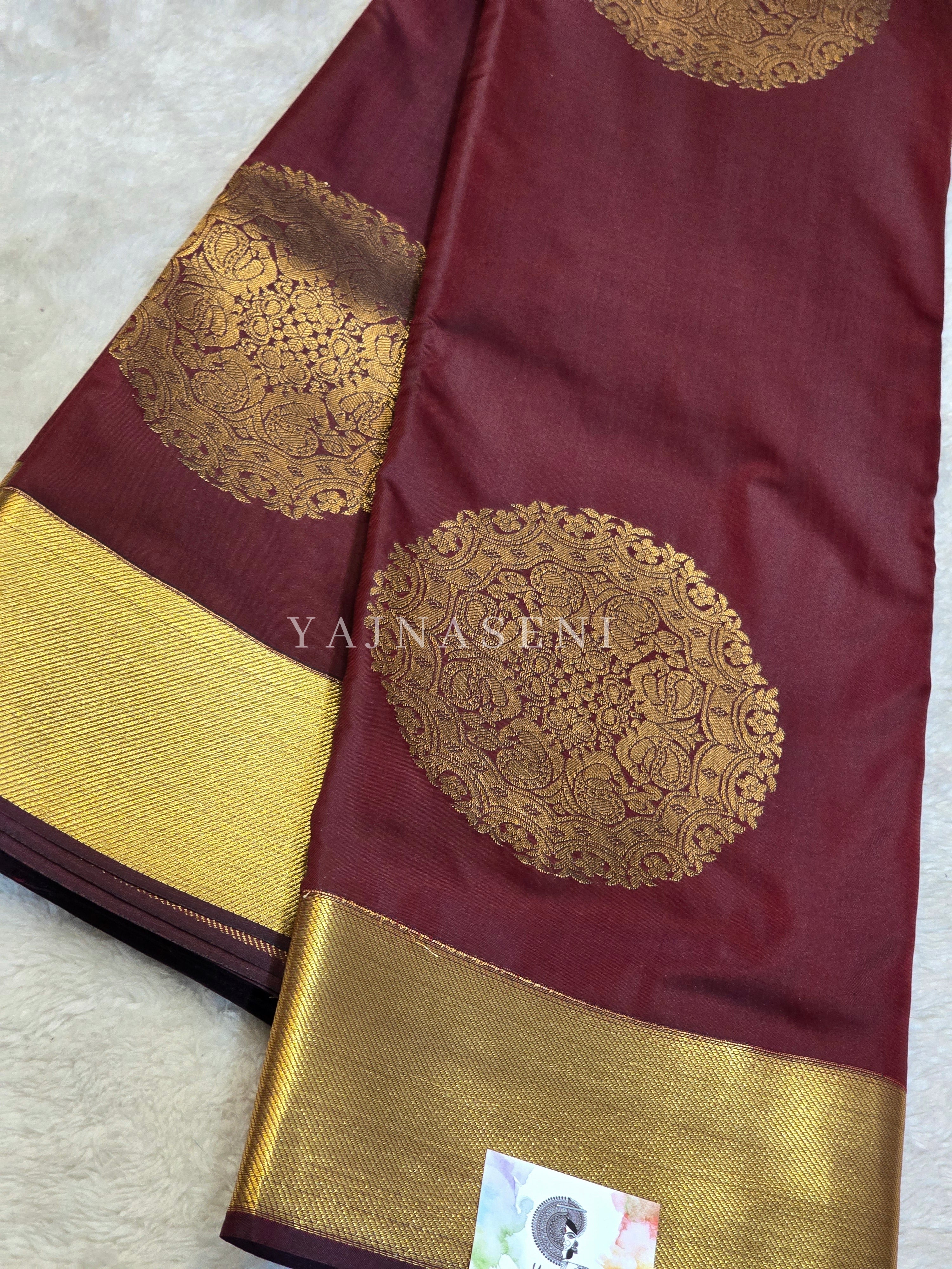 Mandala x Soft Semi Silk Saree : Maroon x Gold